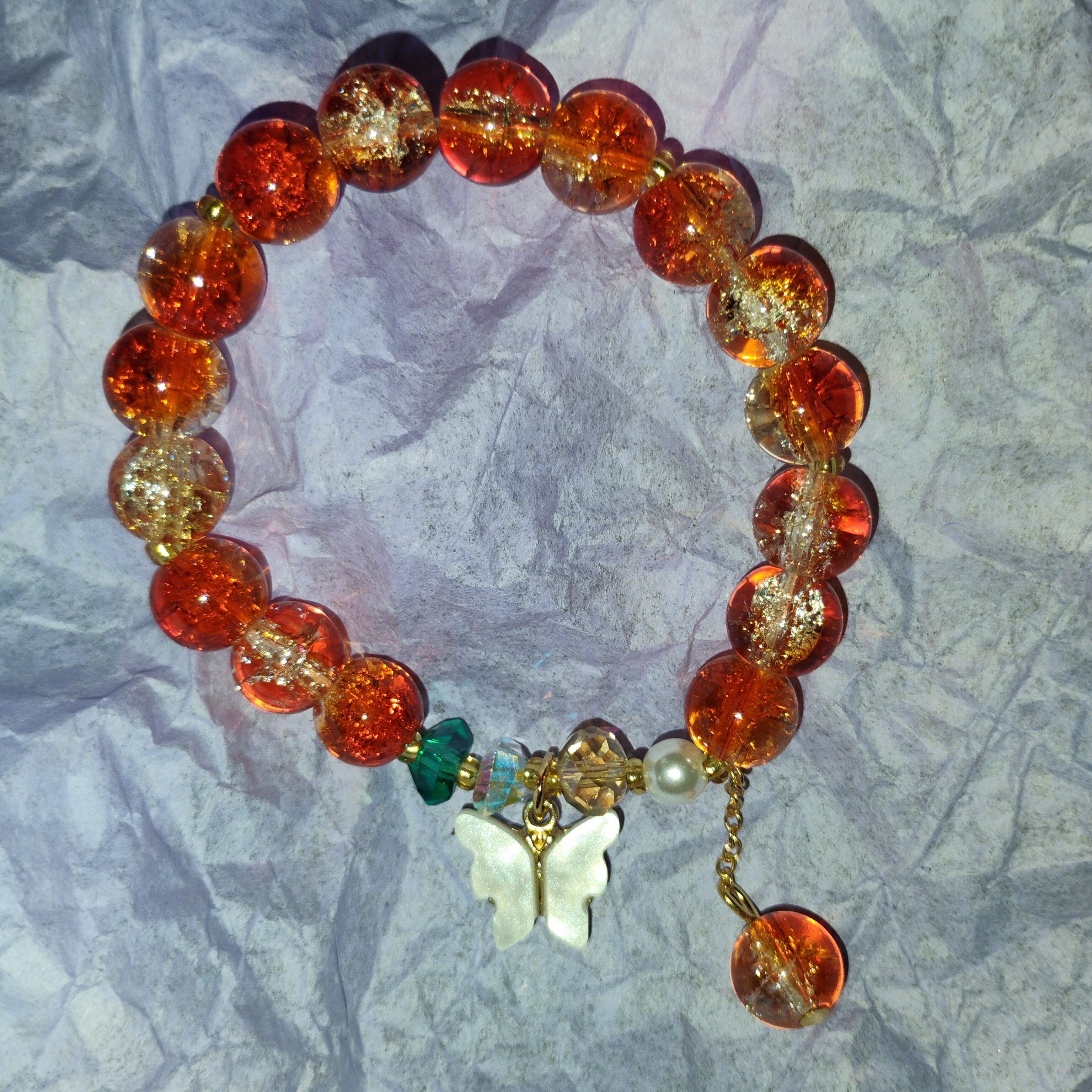 Source Unknown Orange And Gold Beaded Bracelet